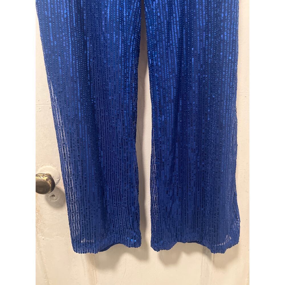 Women's Blue Elastic Waist Sparkly Sequins Wide Leg Pull On Pants Size 2XL - Picture 4 of 6